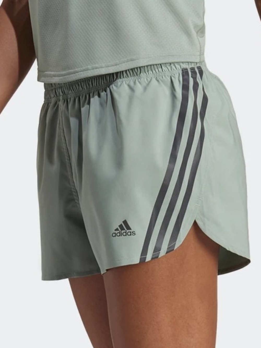 Adidas Run Icons 3-Stripes Running Shorts 3 Inch Sage Green Women’s Size Medium